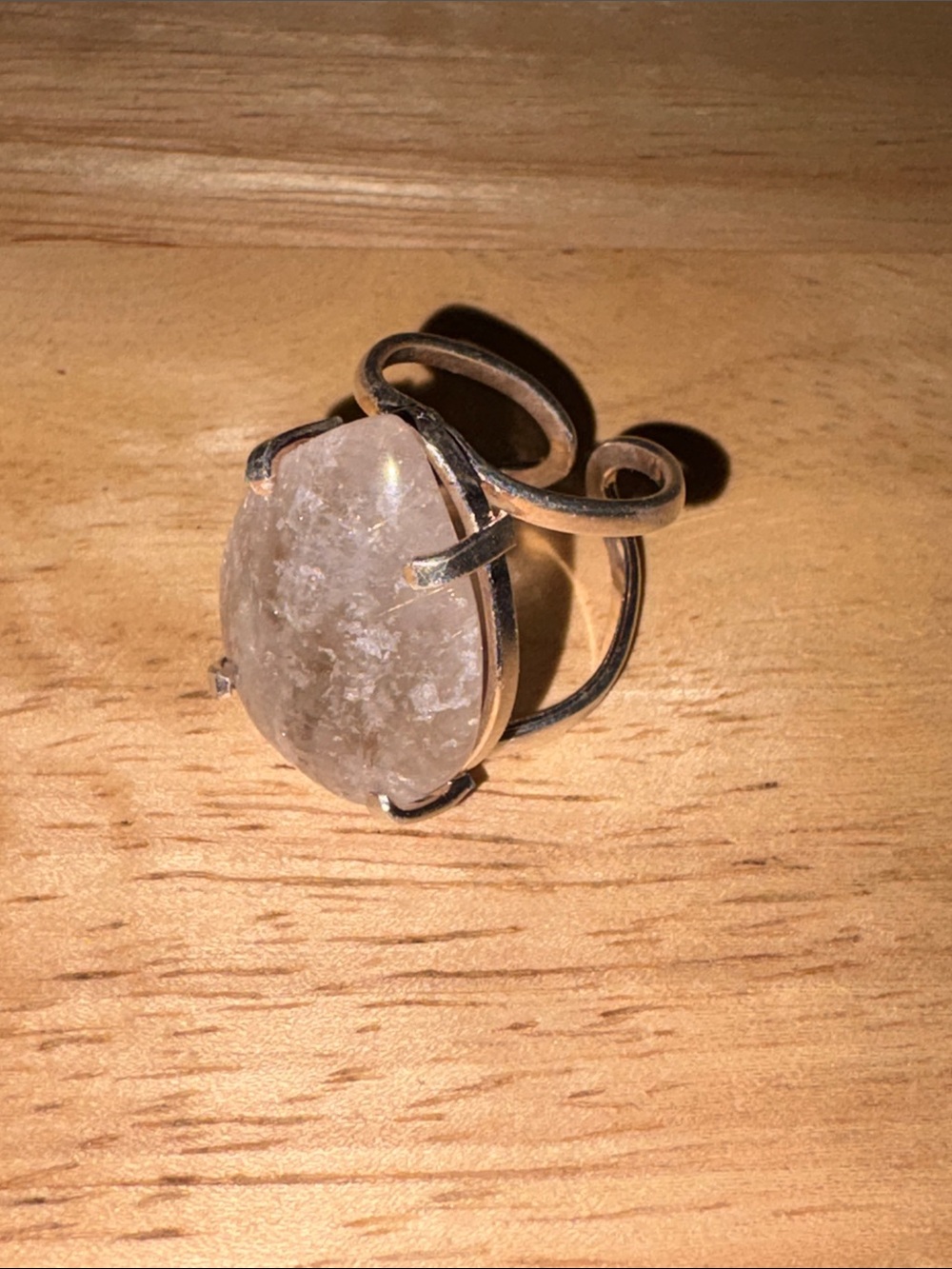 Rutilated Clear Quartz Statement Ring in Silver-Plated Wire